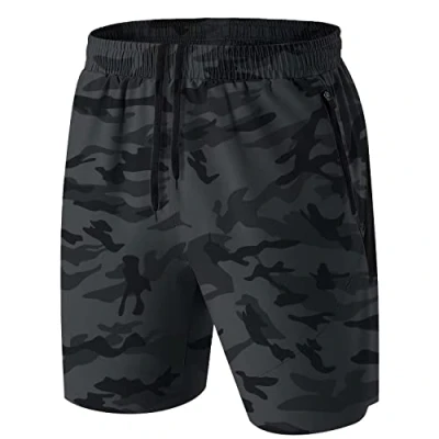 Imagen de Pantalones Cortos Hombre Running Transpirable Shorts Deportivos Secado Rápido Pantalón Correr con Bolsillo Cremallera(Camuflaje Gris,EU 3XL/US 2XL)