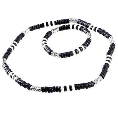 Imagen de Collar y pulsera de perlas con contrachapado madera Surfer Beach Look