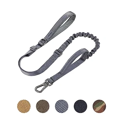 Imagen de EXCELLENT ELITE SPANKER Tactical Bungee Dog Leash Correa de Perro Militar Ajustable K9 Cables elásticos Cuerda con 2 manijas Control(Gris)