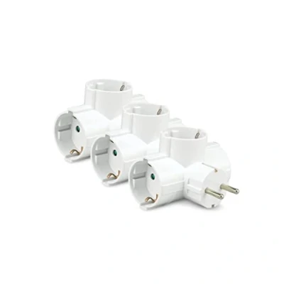 Imagen de Garza Pack 3 Adaptador de Enchufe Triple Lateral con Toma Tierra, Tomas Shuko, Forma T, Protección Infantil, Blanco