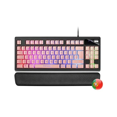 Imagen de Mars Gaming MKAXPPT Teclado Compacto TKL H Mech, Iluminación RGB 9 Efectos, Reposamuñecas Gel, Rosa, Idioma Portugués