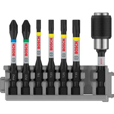 Imagen de Bosch Professional 7 uds. Punta de Atornillar (Impact Control, T/PZ/PH Bits, Longitud 25mm, Quick Release, Pick and Click, Accesorio Atornilladores Impacto)