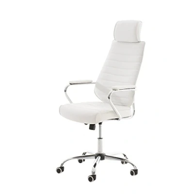 Imagen de CLP Silla De Oficina Rako Tapizada En Simil Cuero &amp; Base con Ruedas I Ejecutiva Altura Regulable Giratoria, Color:Blanco