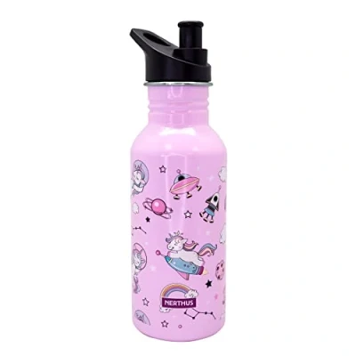 Imagen de NERTHUS FIH 807 Botellín de agua infantil a prueba fugas, Botella para niños con Dibujos Unicornios color ROSA, 500 ml