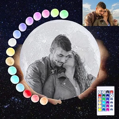 Imagen de LZXSXZ Lampara De Luna Personalizada, 3D con Tu Foto y Texto, USB Recargable 16 Colores Control Remoto táctil controlar, Regalos para Novio, Novia, Amigo, Padre Madre