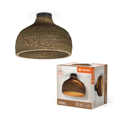 Imagen de LEDVANCE Pendelleuchte Decor Cardboard Hat braun aus Wellpappe, leicht, E27, 360 mm Durchmesser, Leuchtenschirm recyceltem Material, nachhaltig durch austauschbare Lichtquelle, einfache Montage
