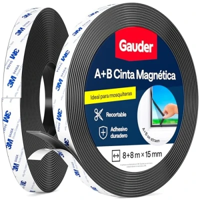 Imagen de GAUDER Cinta Magnética Autoadhesiva A + B I para Mosquiteras y cortinas Adhesiva (8 m 8 m)