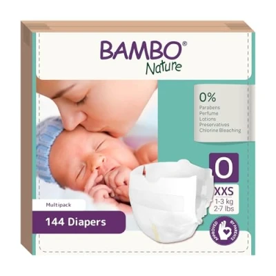 Imagen de Bambo Nature Pañales para bebés talla 0 (1 3kg) 144 uds. caja mensual premium con mejor protección contra fugas Máximo confort los Dermatológicamente probados