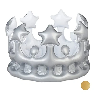 Imagen de Relaxdays Corona Cumpleaños Hinchable, PVC, Plateado, 16 x 21 cm