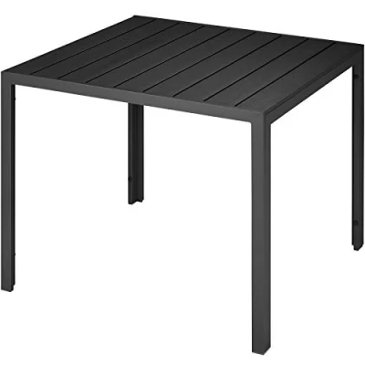 Imagen de TecTake® Mesa Jardín Exterior de Aluminio 90x90x74,5cm, Terraza con Tablero Vidrio Seguridad, Patas Ajustables y Topes, Mueble Resistente a Intemperie, Fácil Montaje Negro