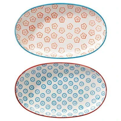 Imagen de BLOOMINGVILLE Plato para Servir Emma Oval de Colores L 21,5 x W 13 cm, Naranja Azul, Cerámica, Juego 2