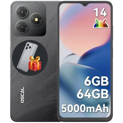 Imagen de OSCAL Flat 2C Telefonos Moviles Libres, 6GB RAM+64GB ROM/2TB TF Smartphone, 6.56 Pantalla HD+Teléfono Móvil Android 14, Batería 5000mAh, Cámara 13MP+5MP, 4G Dual SIM/Octa Core/OTG/GPS