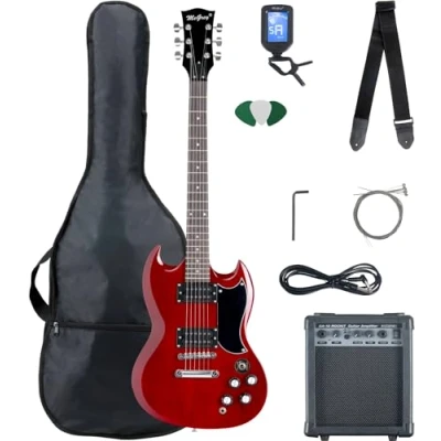 Imagen de Set completo de guitarra eléctrica McGrey Rockit Doble Cut rojo cereza
