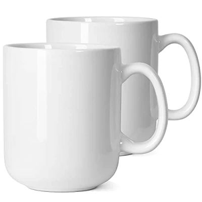 Imagen de Smilatte taza de café grande 20 onzas, té cerámica lisa M016 con asa para papá y hombre, juego 2, color blanco