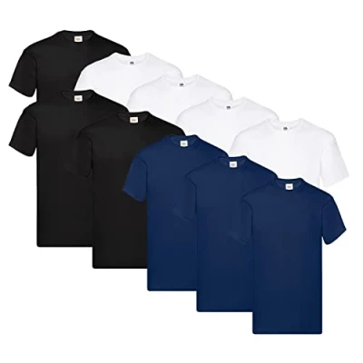 Imagen de Fruit of the Loom Camiseta original para hombre (10 unidades), 4 x blanco + 3 negro azul marino 1 Hl Comprar Bloc de notas, XL