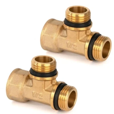 Imagen de Conector en T de Latón, 2 Piezas 1/2&quot; (Hembra x Macho Macho) Rosca Tubo Uniones con Goma, Tubería 3 Vías para Agua, Aire, Plomería