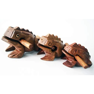 Imagen de Guiro Percusión Instrumentos Musicales de Madera 3 Piezas Set Rana Güiro Natural 10 8 5cm