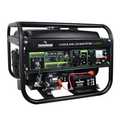 Imagen de Tecnoware Power Systems Generador de Corriente 4200 VA, Motor Gasolina 4 Tiempos, Arranque Eléctrico y Manual, Depósito 15L, Compacto Portátil, Ideal para Camping Construcción