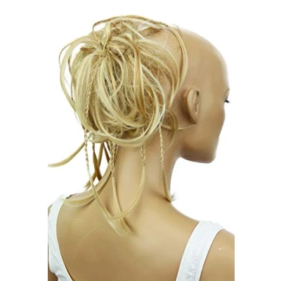 Imagen de CAISHA XXL Postizo Cinta Para El Pelo Ligeramente Ondulado Moño Anillo De Goma Con Mezcla Rubios G20D
