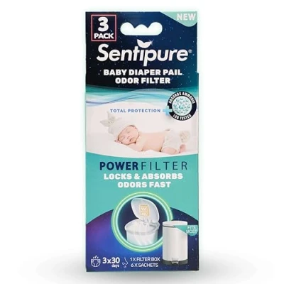Imagen de Sentipure® filtro de olores para cubos pañales absorbe malos olores, gases peligrosos amoníaco, compatible con comunes: Levias, Rotho, Korbell 3 90 días