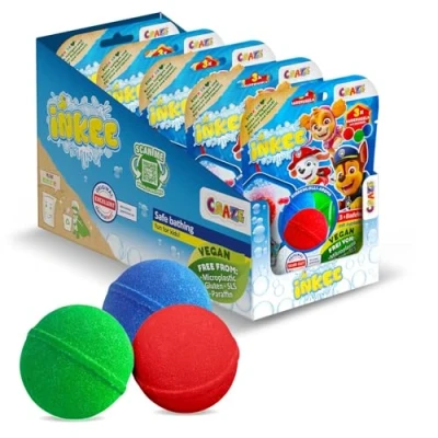 Imagen de INKEE Paw Patrol bombas de baño para niños 15 bolas en 3 colores con aceite jojoba y aroma cereza 3x50g