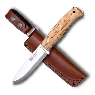 Imagen de Joker Cuchillo de Caza Ember Scandi CL122, Hoja 10,5 cms en Acero Sandvik 14C24N, Mango Abedul Rizado, Funda Piel, Herramienta Pesca, Caza, Camping y Senderismo