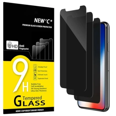 Imagen de NEW&#039;C 3 Piezas, Protector Pantalla Privacidad para iPhone 11 Pro, X, XS (5,8 Pulgadas), Ángulo de 35 Grados Equilibrado con Protección Ocular, Dureza 9H, Sin Burbujas
