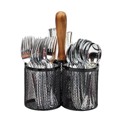 Imagen de Mind Reader Soporte para utensilios, organizador de cubiertos, cocina, malla metálica, 7.5 pulgadas largo x ancho 9.75 alto, color negro
