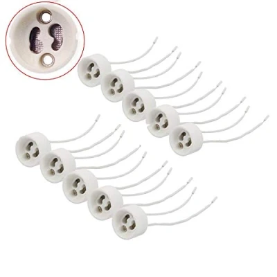 Imagen de JZK 10 x GU10 cerámica portalámparas soporte de lámpara con plomo para bombilla halógeno LED bulbo CFL lámpara, base alambre silicona