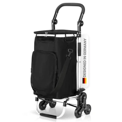 Imagen de wuuhoo® 2en1 carro de la compra Buddy con sistema 3 ruedas y aislamiento térmico, apilable, compartimento refrigerador, plegable para llevar negro