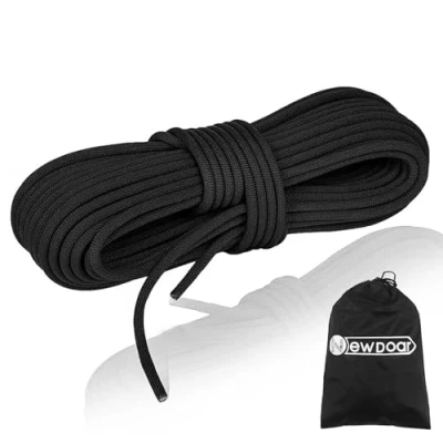 Imagen de NewDoar cuerda de escalada estática 10 mm, para árbol arborista, montañismo, velero, líneas muelle, arrastre (negro 20 pies)