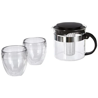 Imagen de Bodum K1875 01 Bistro Juego de 2 vasos PAVINA OUTDOOR, 0,25 L + Tetera con filtro plástico, 1 liter