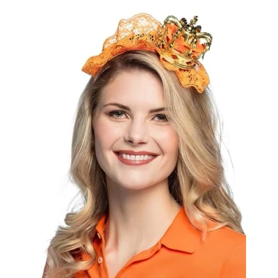 Imagen de Boland 61829 Diadema de diseño reina dorada Naranja Unisex, corona con encaje, tiara, Países Bajos, artículo para fans fútbol, EM, Mundial, Carnaval, fiesta temática