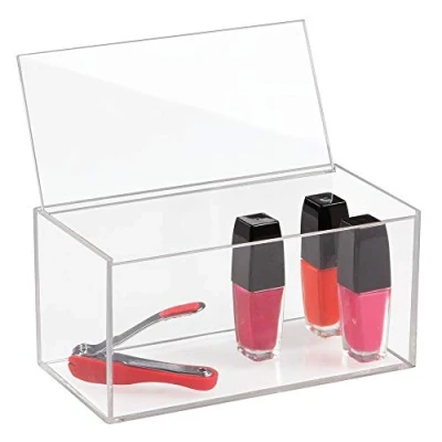 Imagen de iDesign organizador de maquillaje con tapa, cosméticos tamaño mediano en plástico libre BPA, caja para apilable, transparente