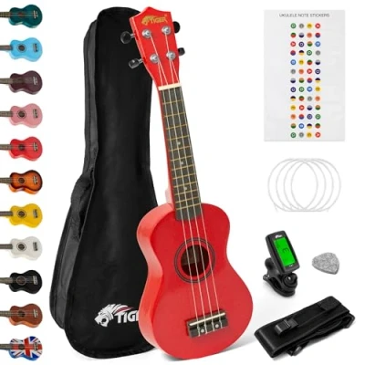 Imagen de Tiger Kit de Ukelele Soprano, Principiantes Paquetes, Rojo