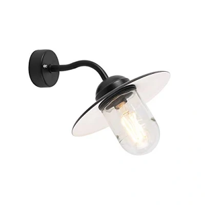 Imagen de Qazqa Industrial Aplique rústico negro IP44 MUNICH Acero/Vidrio Redonda Adecuado para LED Max. 1 x 60 Watt
