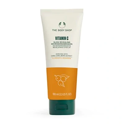 Imagen de The Body Shop Microdermoabrasión de vitamina C que aumenta el brillo 100 ml con CAMU para exfoliación semanal en casa y spa una piel más brillante clara