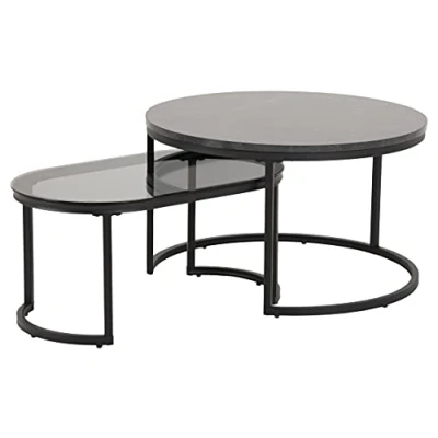 Imagen de AC Design Furniture Spencer Mesa de Centro, Metal, Negro/Negro, L:70 x B: 70 H: 42 cm/L: B:40 33,4 cm
