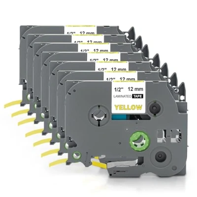 Imagen de Yellow Yeti 7 Casetes de Cinta Laminada TZe 631 TZ negro sobre amarillo 12mm x 8m Etiquetas compatibles para P Touch PT 1000 H100 H100LB H110 D210 D210VP D600VP E110 E110VP P700