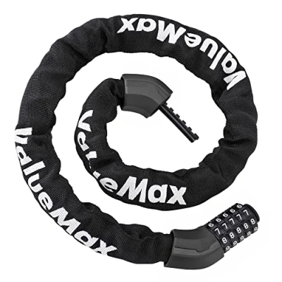 Imagen de ValueMax Candado de Bicicleta con 5 Dígitos, Cerradura Bloqueo Alta Seguridad, Combinación 8mm*1m, Cadena Bicicleta, Cable Antirrobo, para Moto Negro