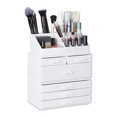 Imagen de Relaxdays Organizador de Maquillaje con 6 Cajones, Acrílico, Blanco, 29 x 23.5 14 cm, Fibra