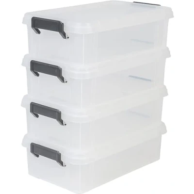 Imagen de Iris Ohyama, Juego de 4 cajas almacenamiento, L, con asas a presión, apilable, garaje Multi Box MBX Transparente