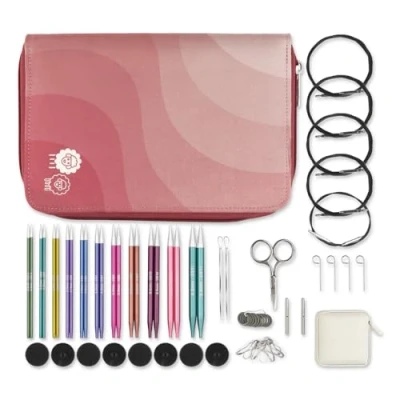 Imagen de KnitPro Zing Juego de Agujas Intercambiables Pares Circulares 11x13 cm con Accesorios Regal Set, Codificado por Colores para Principiantes, Profesionales y Set Regalo