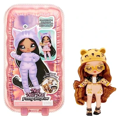 Imagen de Na! Surprise Fuzzy Serie 1 Jennel Jaguar Muñeca de moda articulable 18 cm Inspirada en una vaca, cuerpo flocado, gorro, gafas, traje y zapatos Juguete para niños niñas 4+ años