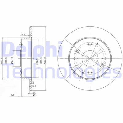 Imagen de DELPHI BG2666 Disco de freno 260 10 4 macizo aceitado sin procesar cojinete rueda, anillo sensor ABS HONDA: CIVIC 6 Hatchback