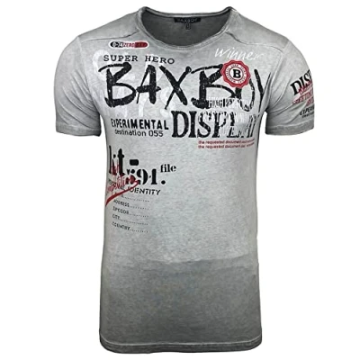 Imagen de BX147 Camiseta para hombre con cuello redondo y estampado único de moda vintage, gris claro, M