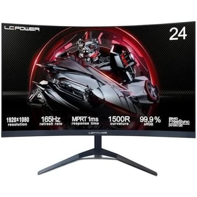Imagen de LC Power 24 Zoll Monitor Curvo para Juegos, FHD 1920x1080Pixel, 1ms, 165Hz, AMD FreeSync, G Sync kompatibel, HDMI, Display Port, VESA