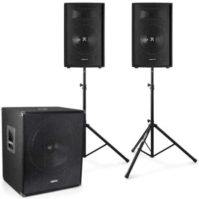 Imagen de Vonyx 2.1 Set Completo en Vivo 1600W Subwoofer Activo SMWBA18 18 + 2 Altavoces SL12 12 Amplificador Integrado Potente Sonido Profesional Incluye Cables Ideal para Eventos, DJs y Fiestas