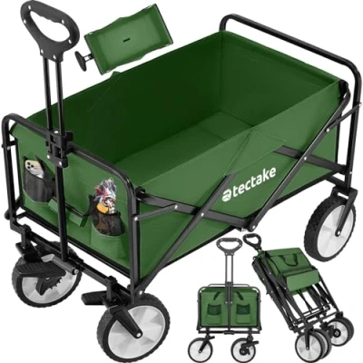 Imagen de tectake® Carro Plegable para Jardín, Transporte en Acero, Carrito Playa con Asa Telescópica, Carretilla Jardín Lona Extraíble, Camping Multiuso Bolsa Transporte, Carga 80 kg, Verde