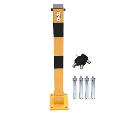Imagen de TOPWAY Bolardo de Bloqueo Espacio para Estacionamiento Automóviles Bloqueable Plegable Poste Barrera Parking Coche, Amarilla y Negro, Cerradura superior, 60cm Altura